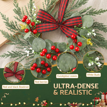 Jingle Jollys 6x Christmas Wreath Garland 26cm Pre-lit Wreaths Red Berries Bow