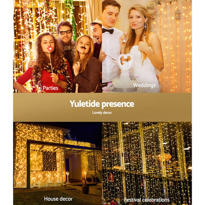 3X6M Christmas Lights Curtain Light Warm White 600 LED Jingle Jollys