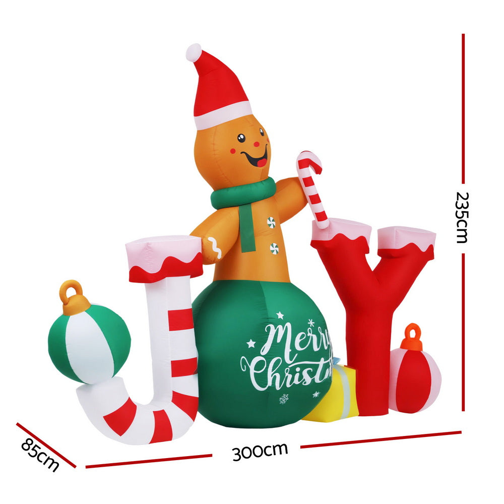 Jingle Jollys Christmas Inflatable Gingerman Joy 3M Long Outdoor Decorations Illuminated