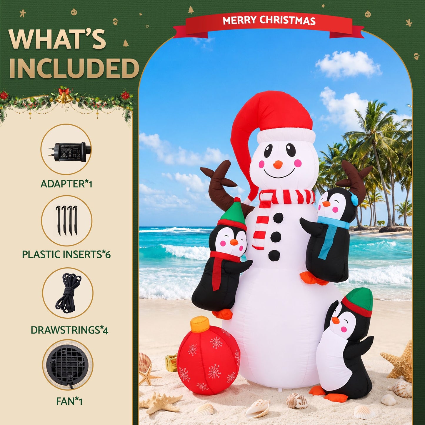 Jingle Jollys Christmas Inflatable Snowman 1.8M Height LED Outdoor Decorations Illuminated
