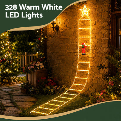 Jingle Jollys Christmas Ladder Lights Santa 3.4m 328LED Hanging Decor Warm White